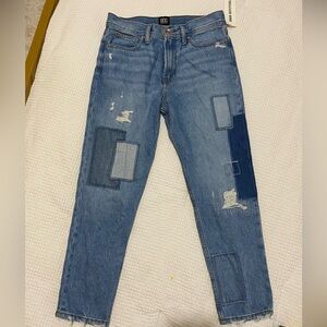 BDG Urban Outfitters Mens Blue Patchwork Dad Slim Taper Fit Jeans Size 30x30 NWT